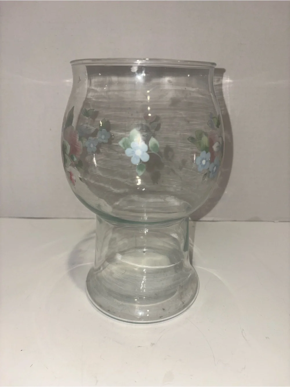 Pfaltzgraff Clear Glass Vase with Pink Rose Floral Motif